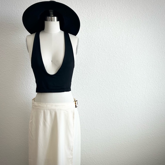 NWT MAX STUDIO CREAM MINIMALIST MIDI WRAP SKIRT - Picture 2 of 8